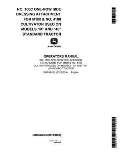 John Deere No. 100C for M100 and No. 4100 cultivators Side dressing attachment Operator Manual OMB38253 — actual manual cover