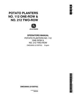 John Deere No. 112 one-row; No. 212 two-row Potato planter Operator Manual OMD36955 — actual manual cover