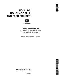 John Deere No. 114-A Roughage mill and feed grinder Operator Manual OMC91249 — actual manual cover