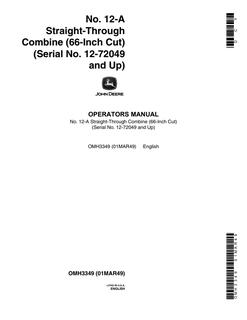 John Deere No. 12-A, 66-inch cut Combine Operator Manual OMH3349 — actual manual cover