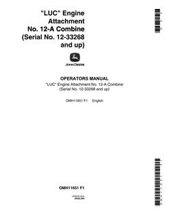 John Deere No. 12-A Combine Combine engine attachment Operator manual OMH11651 — actual manual cover