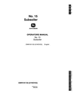 John Deere No. 15 Subsoiler Operator Manual OMW181155 — actual manual cover