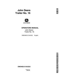 John Deere No. 16 Trailer Operator Manual OMD4853 — actual manual cover