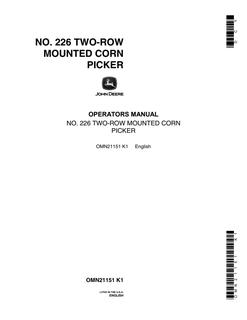 John Deere No. 226 Two-Row Mounted Corn picker Operator's manual OMN21151 — actual manual cover