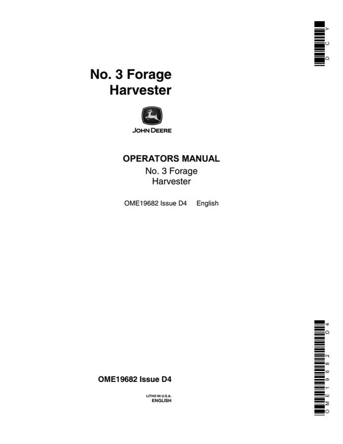 John Deere No. 3 Forage harvester Operator Manual OME19682 — actual manual cover