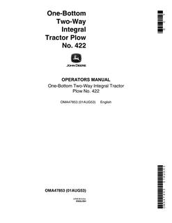 John Deere No. 422 Tractor plow Operator Manual OMA47853 — actual manual cover
