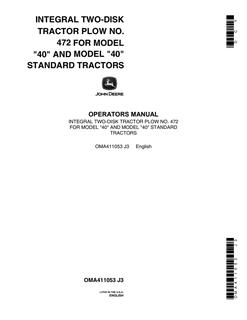 John Deere No. 472 Two-disk tractor plow Operator manual OMA411053 — actual manual cover