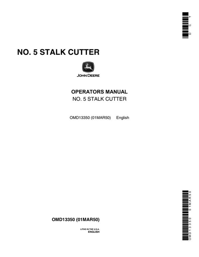 John Deere No. 5 Stalk cutter Operator Manual OMD13350 — actual manual cover