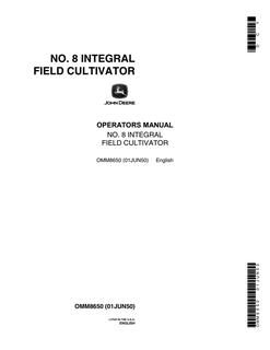 John Deere No. 8 Integral Field Cultivator Cultivator Operator manual OMM8650 — actual manual cover