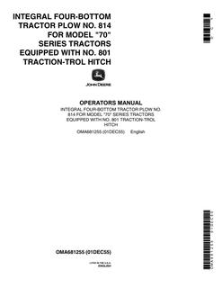 John Deere No. 814 Four-bottom tractor plow Operator manual OMA681255 — actual manual cover