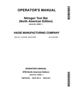 John Deere NTB Nitrogen tool bar Operator Manual OMKK94489 — actual manual cover