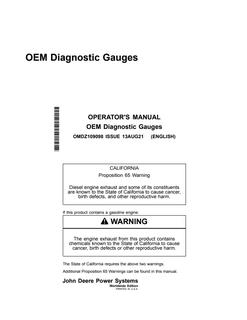 John Deere OEM Diagnostic Gauges Operator Manual OMDZ109098 — actual manual cover