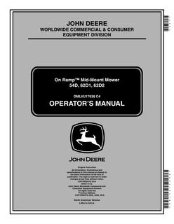 John Deere On Ramp 54D, 62D1, 62D2 Mid-mount mower Operator Manual OMLVU17638 — actual manual cover