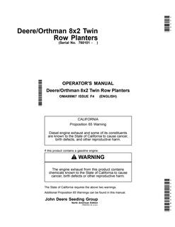 John Deere Orthman 8x2 Twin Row Planter Operator's manual OMA99967 — actual manual cover