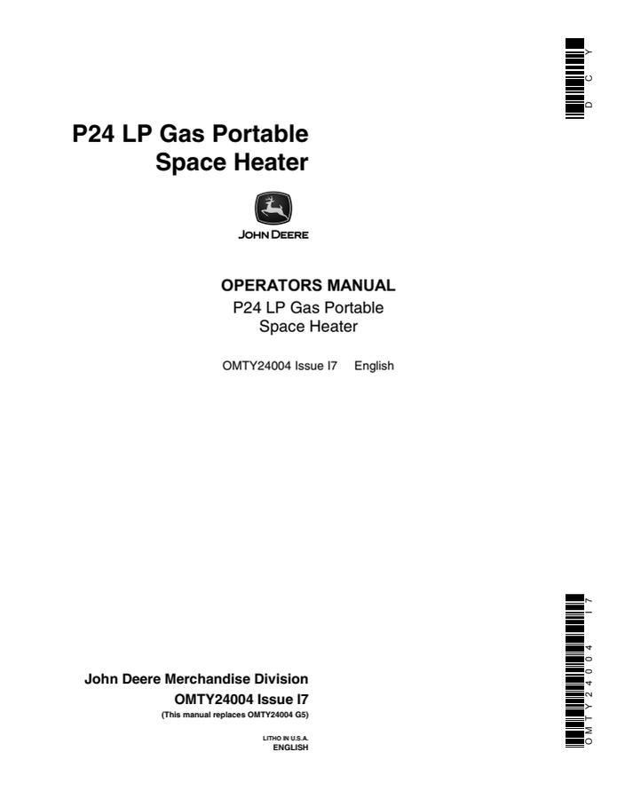 John Deere P24 Portable space heater Operator Manual OMTY24004 — actual manual cover