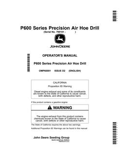 John Deere P600 Series Air hoe drill Operator Manual OMP60001 — actual manual cover