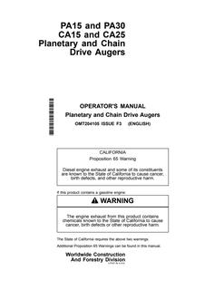 John Deere PA15, PA30, CA15, CA25 Auger Operator Manual OMT204105 — actual manual cover