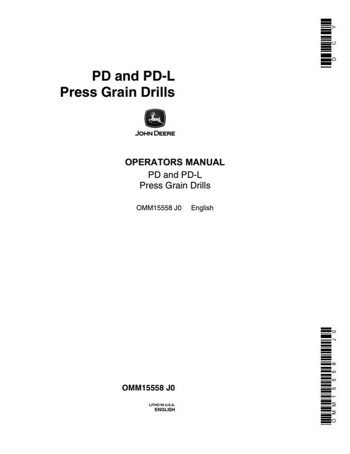 John Deere PD, PD-L Grain drill Operator's manual OMM15558 — actual manual cover