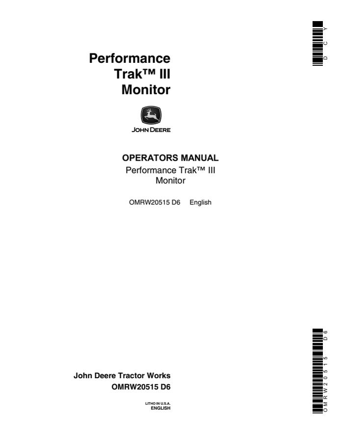 John Deere Performance Trak III Monitor Operator Manual OMRW20515 — actual manual cover