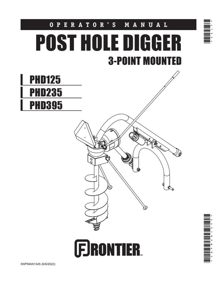 John Deere PHD125; PHD235; PHD395 Post hole digger Operator manual 5WPMAN1345 — actual manual cover