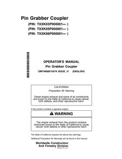John Deere Pin Grabber Coupler Coupler Operator Manual OMT466881X019 — actual manual cover