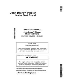John Deere Planter Meter Test Stand Operator Manual — actual manual cover