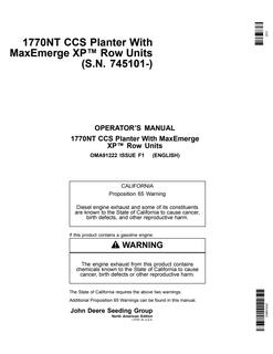 John Deere Planter Operator Manual OMA91222 — actual manual cover
