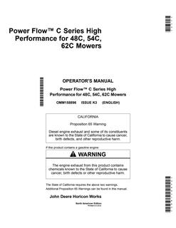 John Deere Power Flow C Series for 48C, 54C and 62C mowers Mower deck attachment Operator Manual OMM158896 — actual manual cover