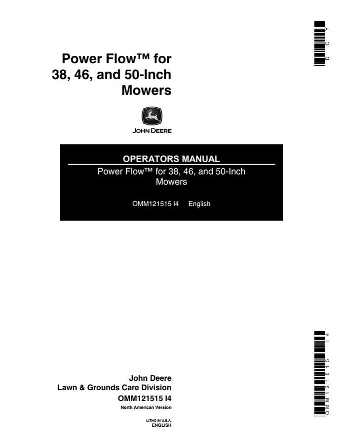 John Deere Power Flow for 38, 46 and 50-inch mowers Mower deck attachment Operator Manual OMM121515 — actual manual cover
