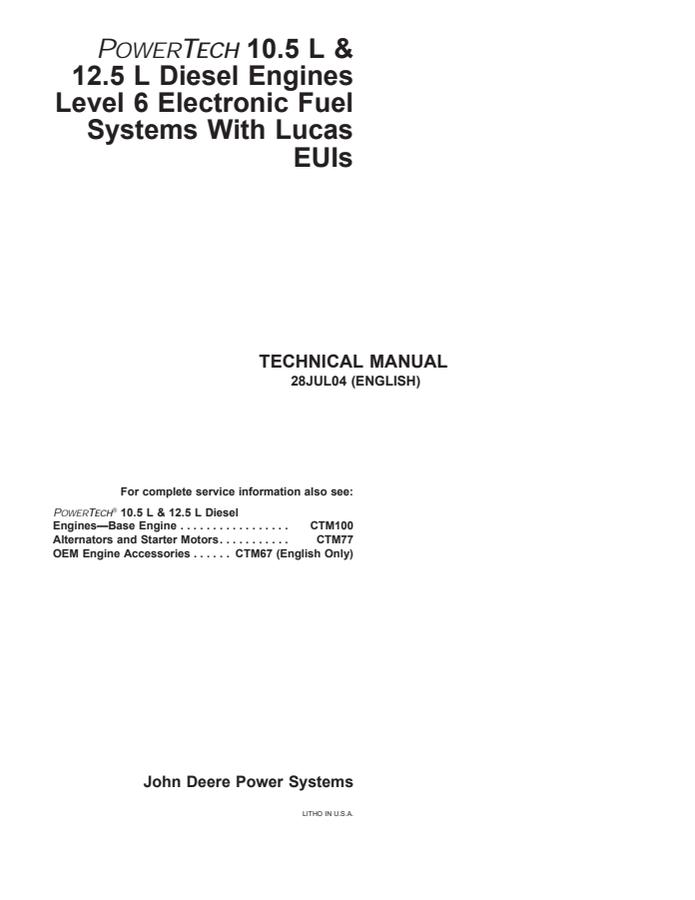 John Deere PowerTech 10.5L, 12.5L Engine Component technical manual CTM188 — actual manual cover