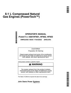 John Deere PowerTech 6081HFN01, 6081HFN02, 6081HFN03 Natural gas engine Operator manual OMRG23552 — actual manual cover