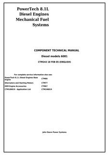 John Deere PowerTech 8.1L Diesel models 6081 Mechanical Fuel Systems Engine Component technical manual CTM243 — actual manual cover