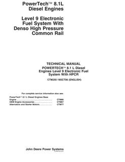 John Deere PowerTech 8.1L Level 9 Electronic Fuel System Engine Component technical manual CTM255 — actual manual cover