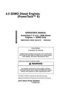 John Deere PowerTech E 4.5L (SDMO Only) Operator Manual OMDZ105876 — 2021-07-29 — actual manual cover