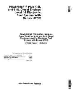 John Deere PowerTech Plus 4.5L, 6.8L Level 14 Electronic Fuel System Engine Component technical manual CTM320 — actual manual cover