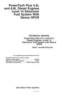 John Deere PowerTech Plus 4.5L and 6.8L Level 14 Denso HPCR Diesel Engine Technical Manual CM320 — actual manual cover