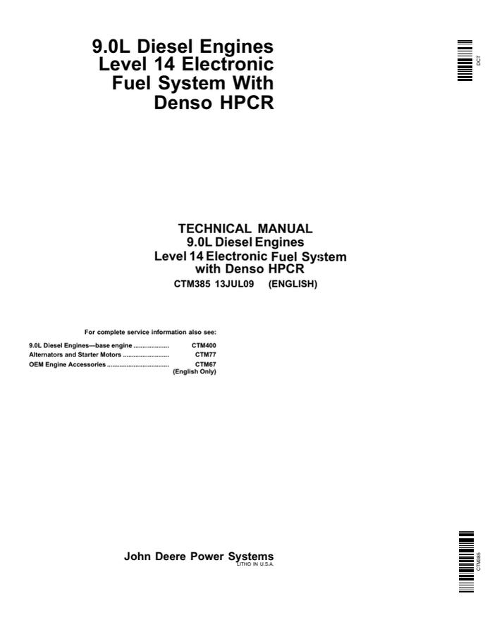 John Deere PowerTech Plus 9.0L Level 14 Electronic Fuel System Engine Component technical manual CTM385 — actual manual cover