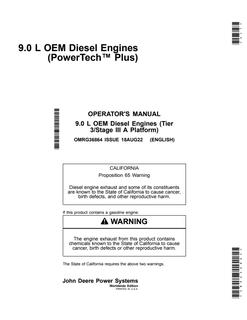 John Deere PowerTech Plus 9.0L (Tier 3/Stage IIIA) Operator Manual OMRG36864 — actual manual cover