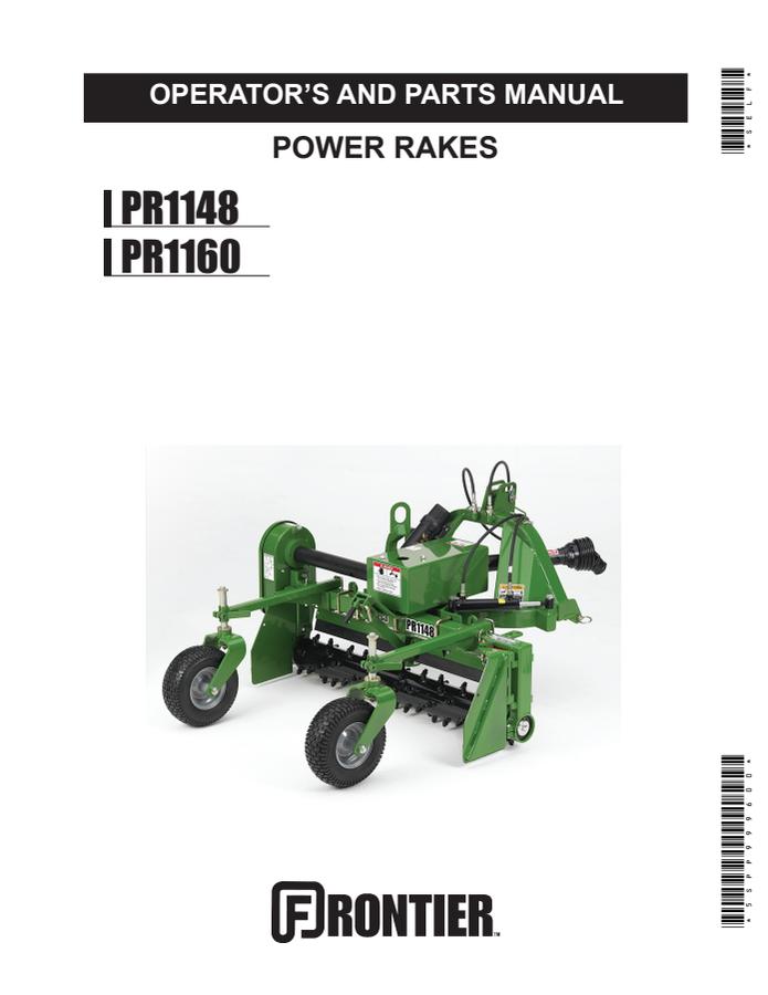 John Deere PR1148; PR1160; PR1172; PR1184; PR1184F Power rake Operator and parts manual 5SPP999600 — actual manual cover