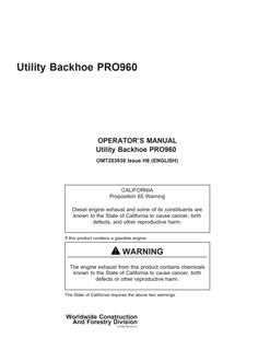John Deere PRO960 Utility backhoe Operator Manual OMT203936 — actual manual cover