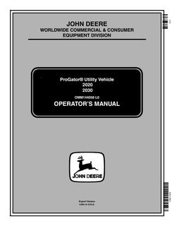 John Deere ProGator 2020, 2030 Utility vehicle Operator's manual OMM144058 — actual manual cover
