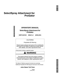 John Deere ProGator Sprayer attachment Operator Manual OMTCU28120 — actual manual cover