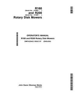 John Deere R160, R200 Rotary disk mower Operator Manual OMFH325432 — actual manual cover