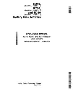 John Deere R240, R280, R310 Rotary disk mower Operator Manual OMFH325677 — actual manual cover