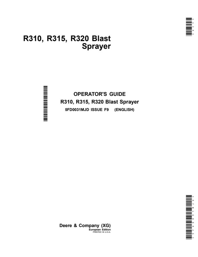 John Deere R310, R315, R320 Blast sprayer Operator Manual 5FD0031MJD — actual manual cover