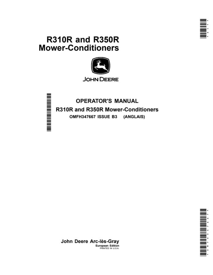 John Deere R310R, R350R Mower-conditioner Operator Manual OMFH347667 — actual manual cover