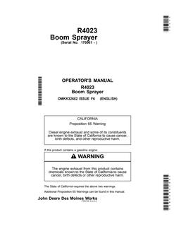 John Deere R4023 Boom sprayer Operator Manual OMKK32682 — actual manual cover