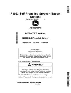 John Deere R4023 Self-propelled sprayer Operator Manual OMKK51216 — actual manual cover