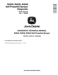 John Deere R4030, R4038, R4045 Self-Propelled Sprayer Diagnostic Technical Manual TM115819 — actual manual cover