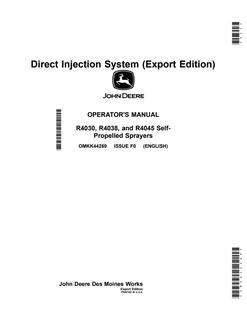 John Deere R4030, R4038, R4045 Self-propelled sprayer Operator's manual OMKK44269 — actual manual cover